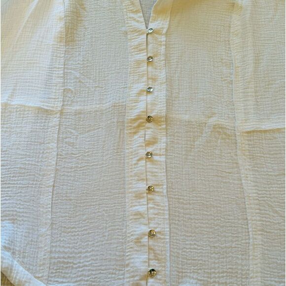 Cato Womans Plus Size Portofino Peasant White Button Down Collar V Neck SZ 18-20 - Picture 5 of 10
